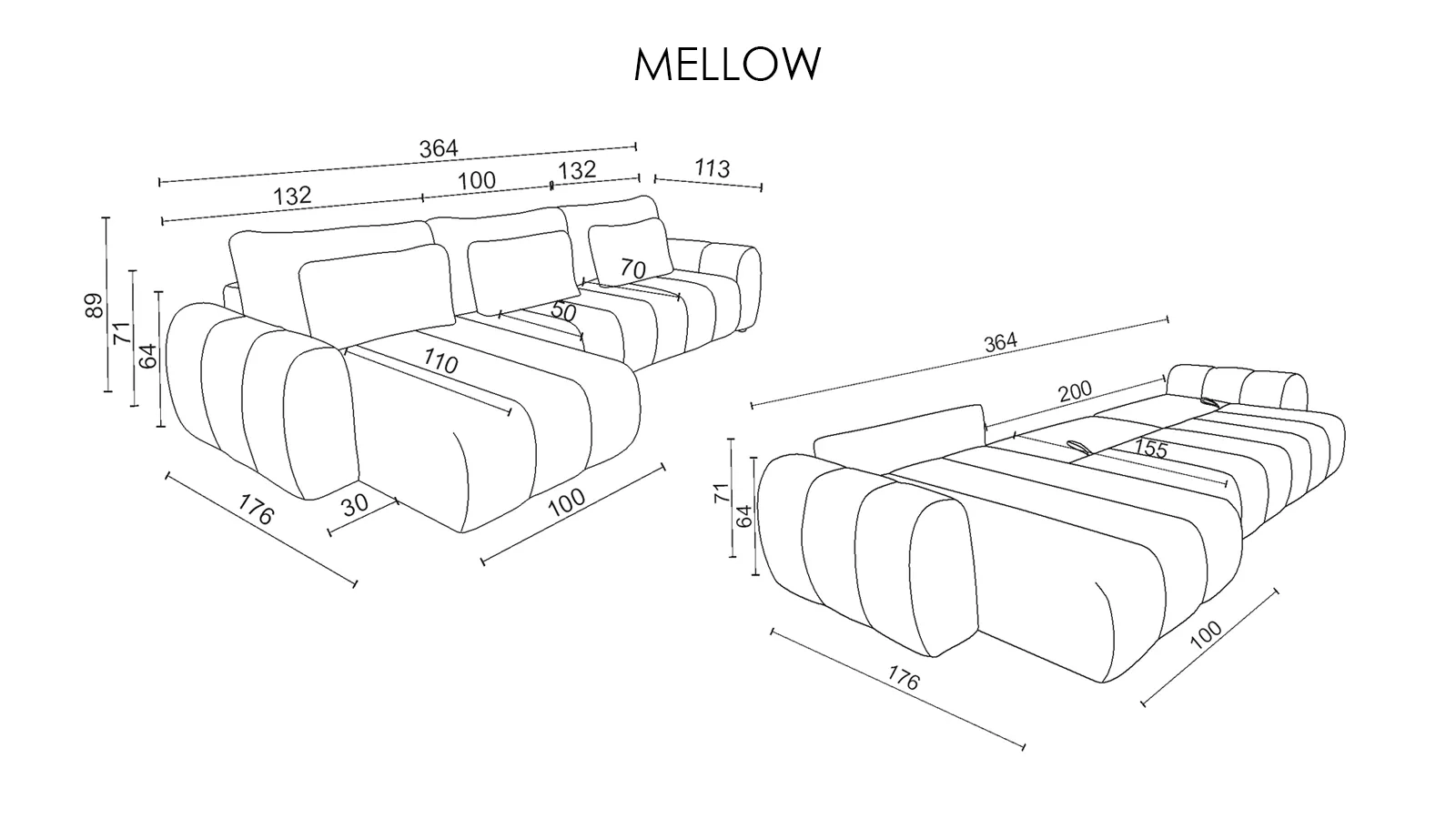 Диван -кровать угловой Mellow ткань Velutto 52 176x364 — купить в Озерце
