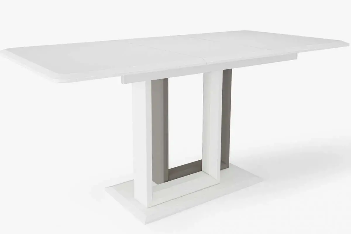 Стол обеденный Тетрис 1200(1600) (Белая шагрень / рама серая / 1 нога - белая шагрень, 2 нога - грей / Белая шагрень) - купить в Озерце