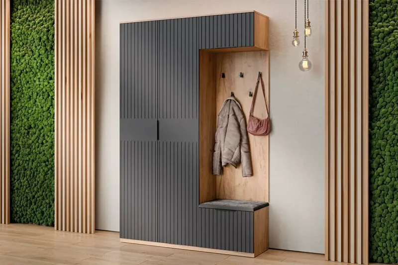 Прихожая Хилтон № 4 (Дуб Крафт золотой/Графит матовый) — Мебель-центр Озерцо