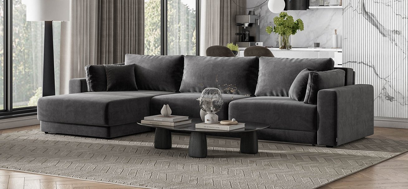 Босс Прайм Макс угловой диван Вельвет Корд графит — купить в Озерце