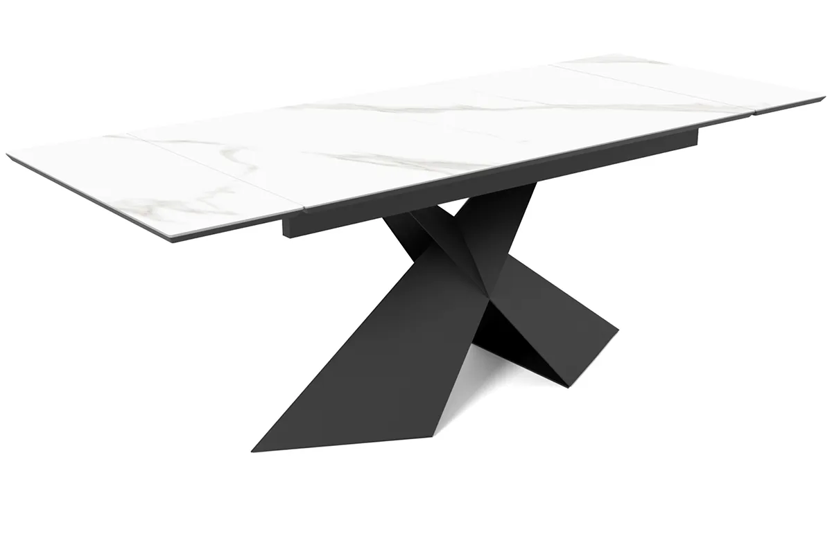 Стол обеденный Марвел 1600 (2200) (ст. №2 / Керамика YB9020023B Matte Белый мрамор / Металл Черный) - купить в Озерце