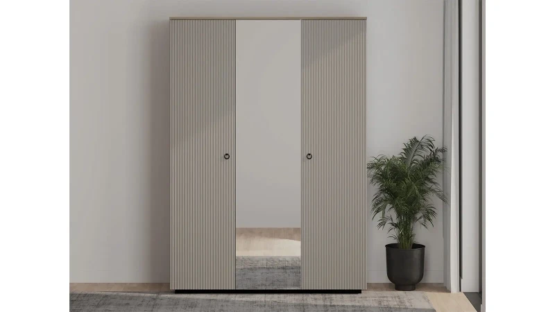 Шкаф трехдверный Zima, цвет Дуб сильверджек ореховый + Глиняный серый 60x153.5 — купить в Озерце