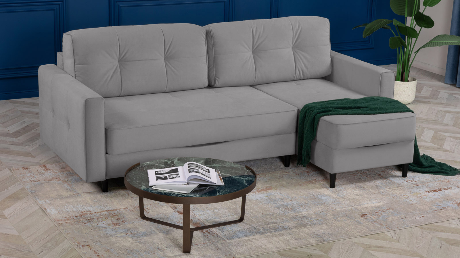 Диван Amani Pro угловой с широкими подлокотниками, ножки: пластик, Тк. Sky Velvet 08 156x237 — купить в Озерце