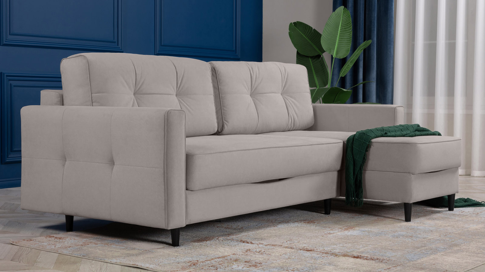 Диван Amani Pro угловой с широкими подлокотниками, ножки: пластик, Тк. Casanova Grey 156x237 — купить в Озерце