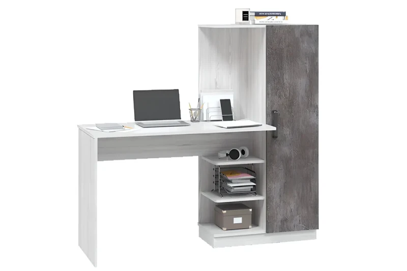 Стол компьютерный Оливер УНИ (Ясень анкор светлый/Белый/Камень темный) — Мебель-центр Озерцо