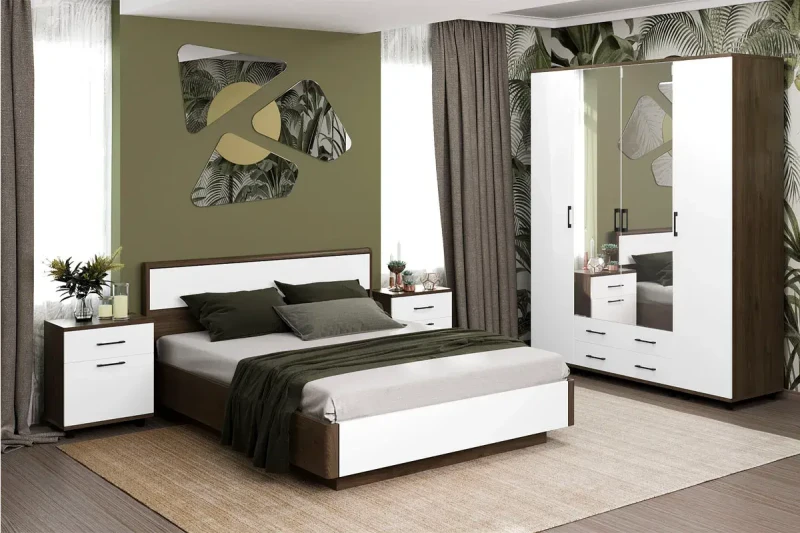 Спальня Грейс комплект 6 (Гикори Джексон Темный/Белый Бриллиант Глянцевый) - купить в Озерце