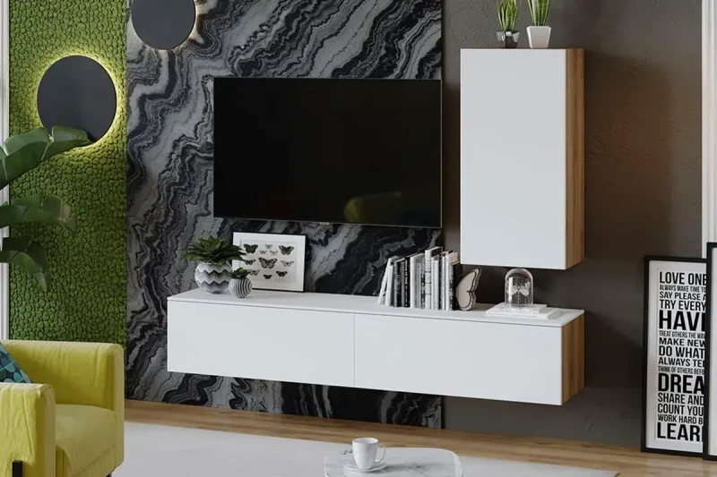 Гостиная Порто №5 (Яблоня Беллуно/Белый софт) — Мебель-центр Озерцо