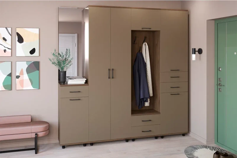 Прихожая Грейс комплект 7 (Гикори Джексон Темный/Латте Матовый) — Мебель-центр Озерцо