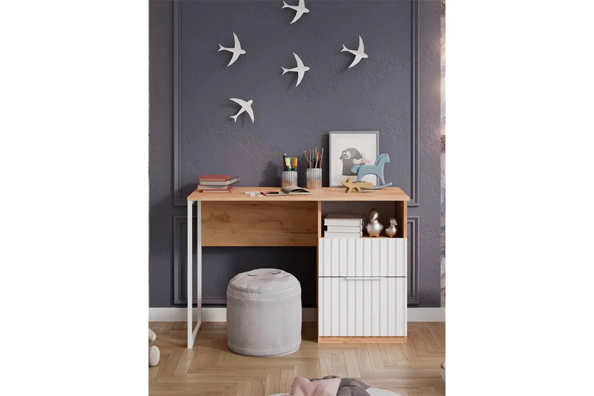 Стол письменный Хилтон Тип 1 (Дуб Крафт Золотой/Белый матовый) — Мебель-центр Озерцо