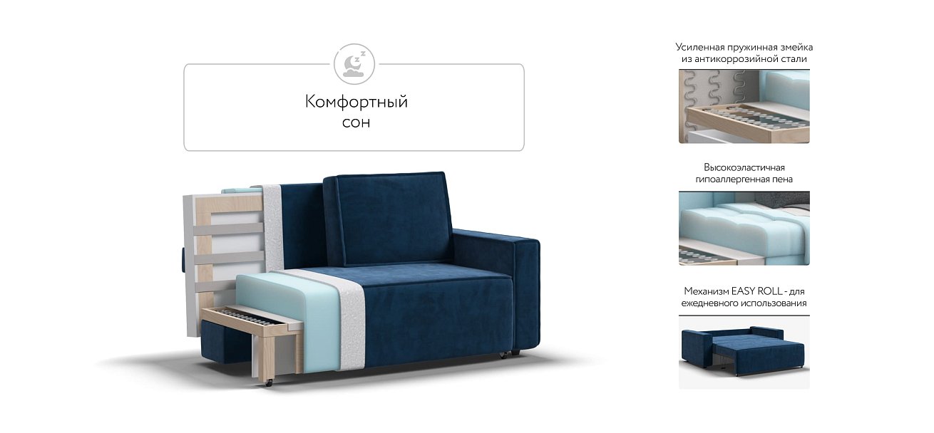 Диван NORD Compact велюр Monolit синий — купить в Озерце