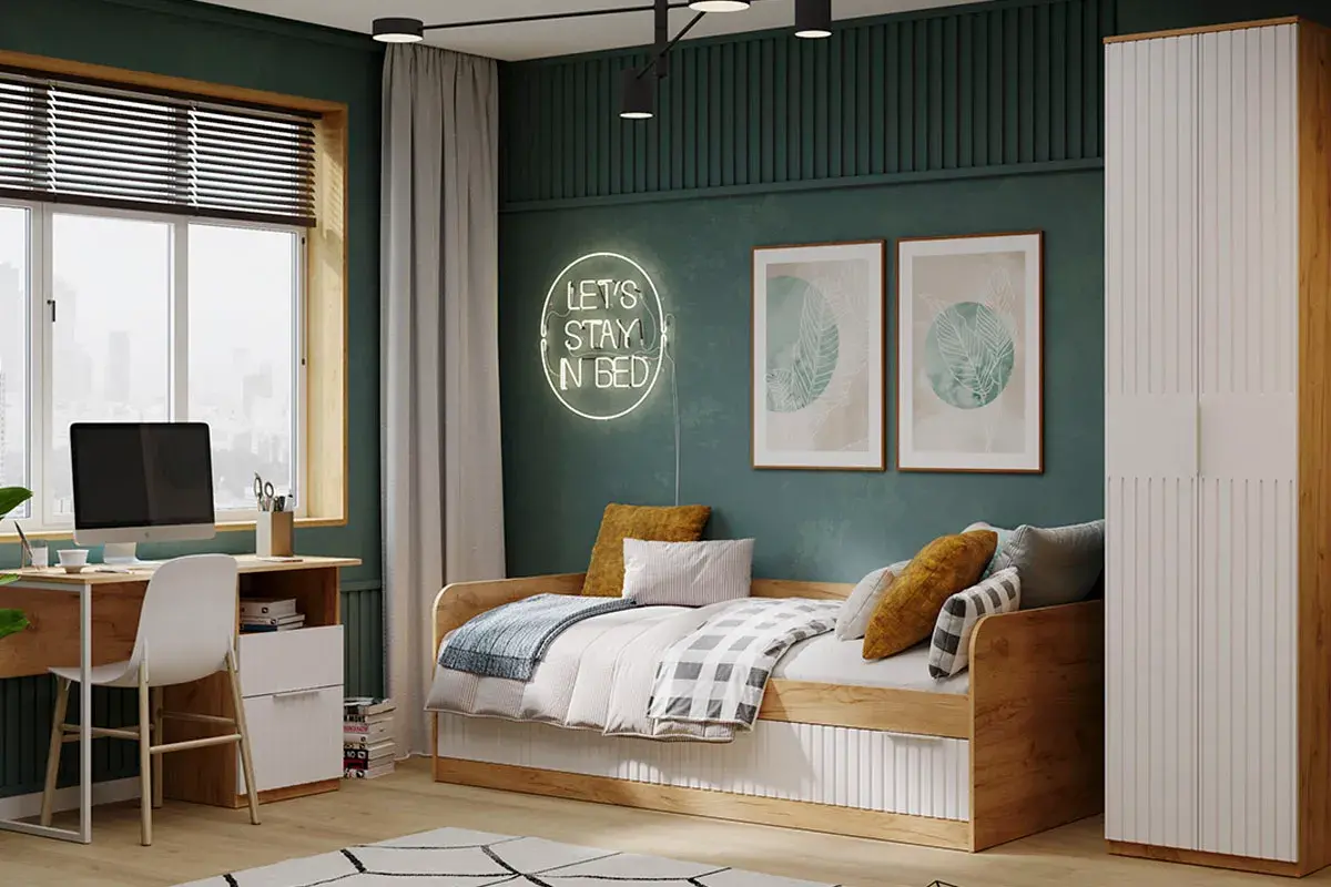 Кровать комбинированная Хилтон 90х200 Тип 1 (Дуб Крафт Золотой/Белый матовый) - купить в Озерце