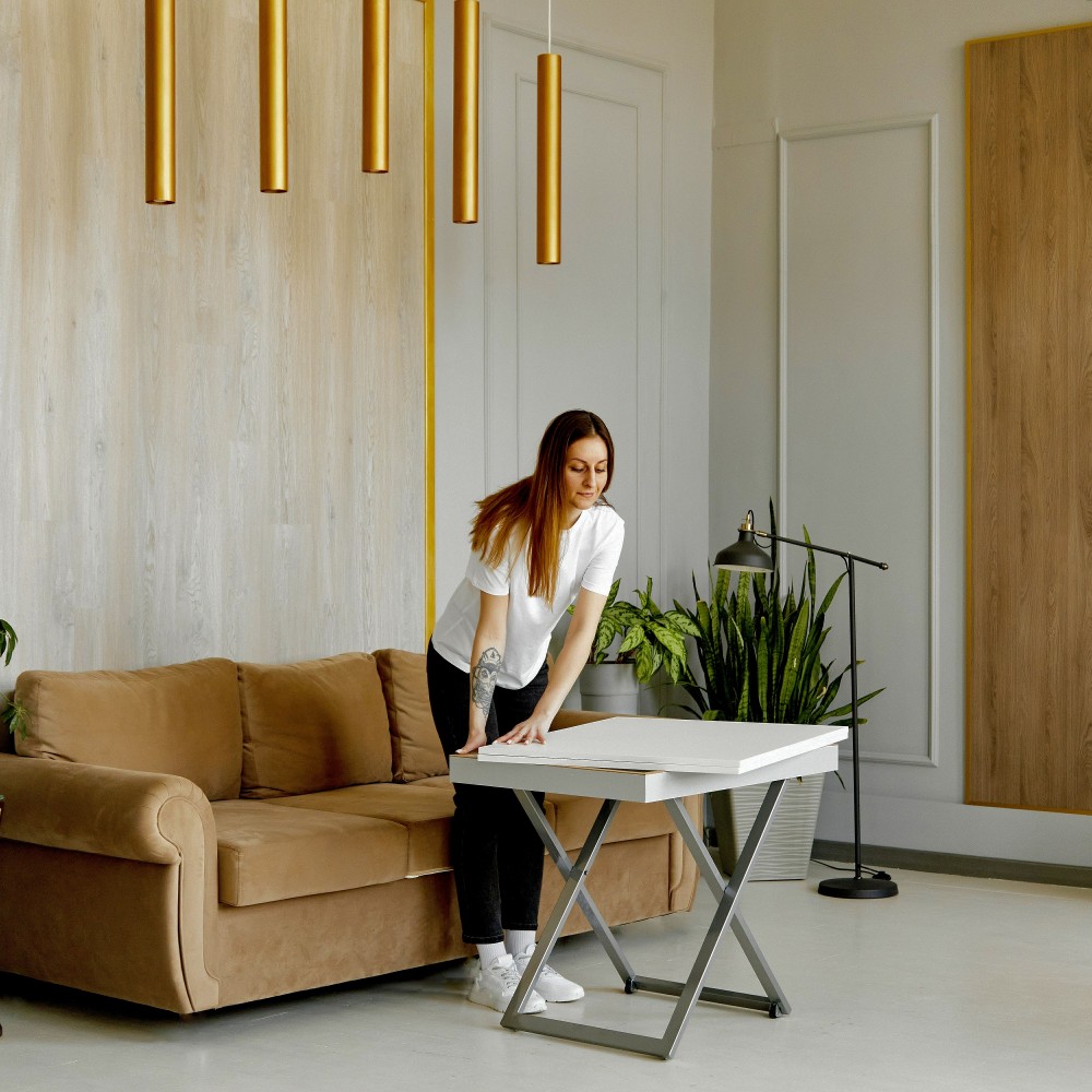 Стол-трансформер APOLLO белый матовый/подстолье серебро - купить в Озерце