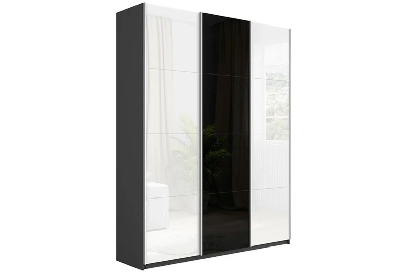 Шкаф-купе 3-х дверный Траст СШК 2.180.60-15.15.15 (1800x570) (Серый диамант/Стекло белый глянец/Стекло черный глянец/Стекло белый глянец) в мебель-центре Озерцо