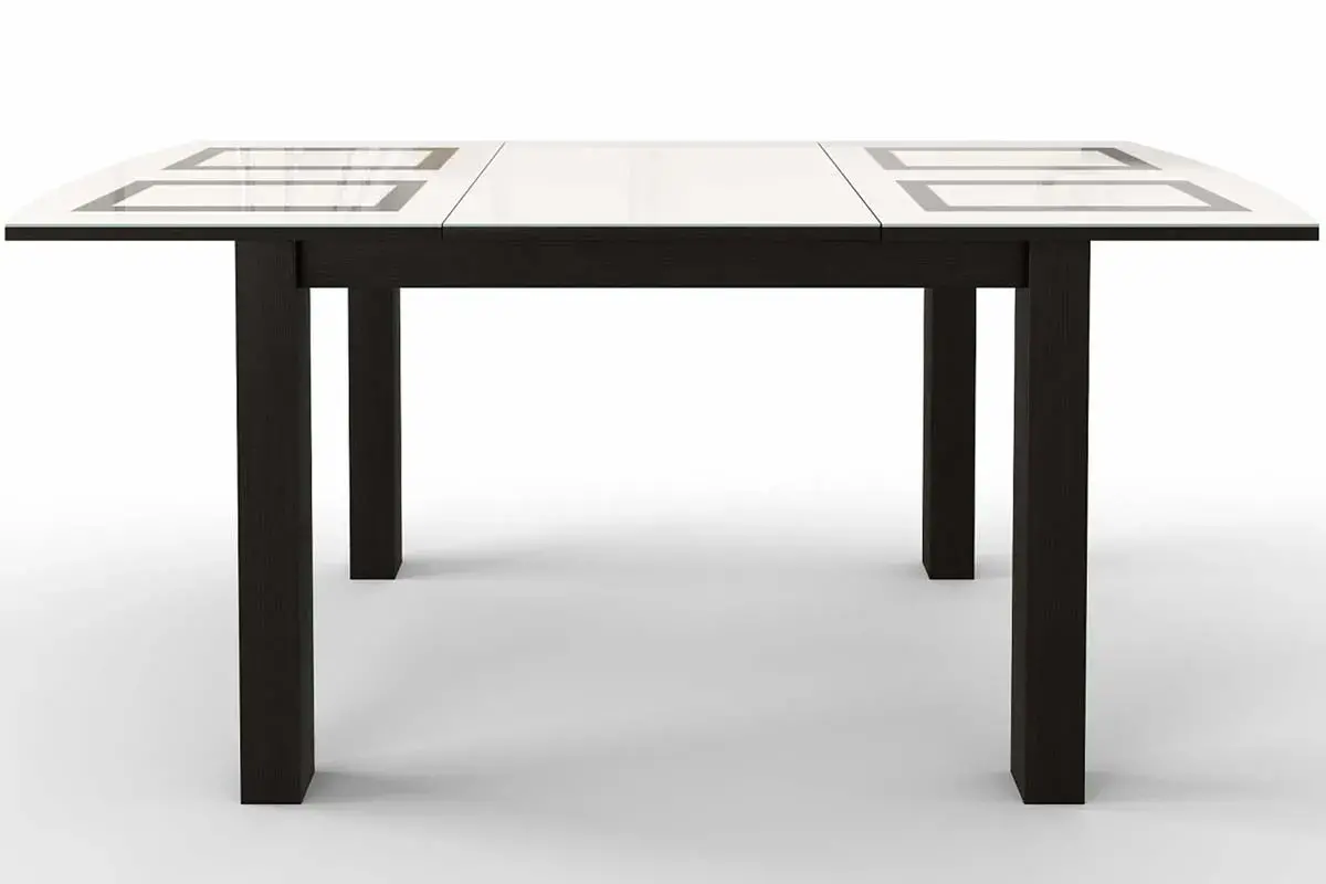 Стол обеденный Ритм-1 1080(1480) (Стекло с фотопечатью белое Квадраты шоколад / ЛДСП венге / МДФ венге) - купить в Озерце