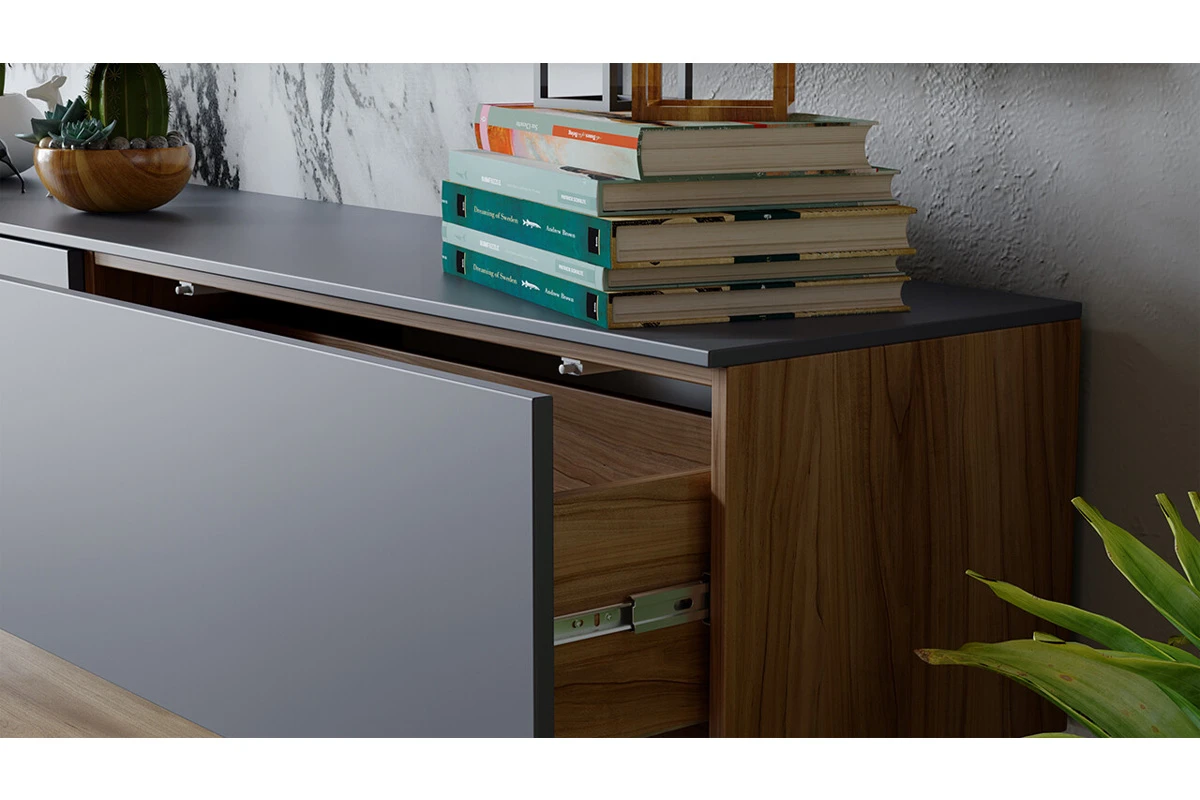 Гостиная Порто №3 ГН-393.003 (Яблоня Беллуно/Графит софт) — Мебель-центр Озерцо