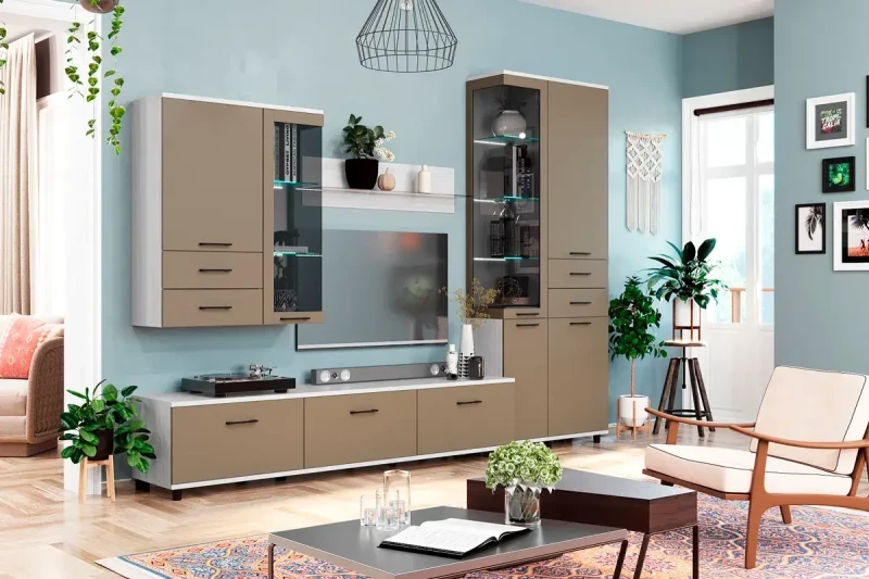 Гостиная Грейс комплект 11 (Снежный Ясень/Латте Матовый) — Мебель-центр Озерцо