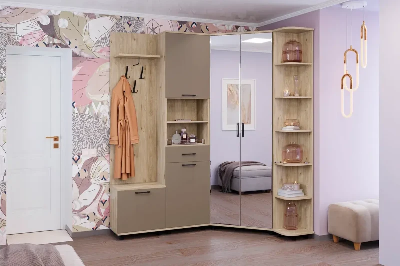 Прихожая Грейс комплект 4 (Гикори Джексон Светлый/Латте Матовый) — Мебель-центр Озерцо