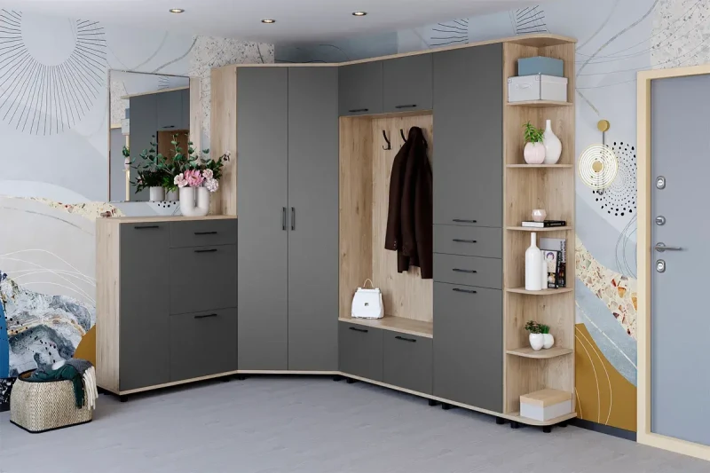 Прихожая Грейс комплект 1 (Гикори Джексон Светлый/Антрацит Матовый) — Мебель-центр Озерцо