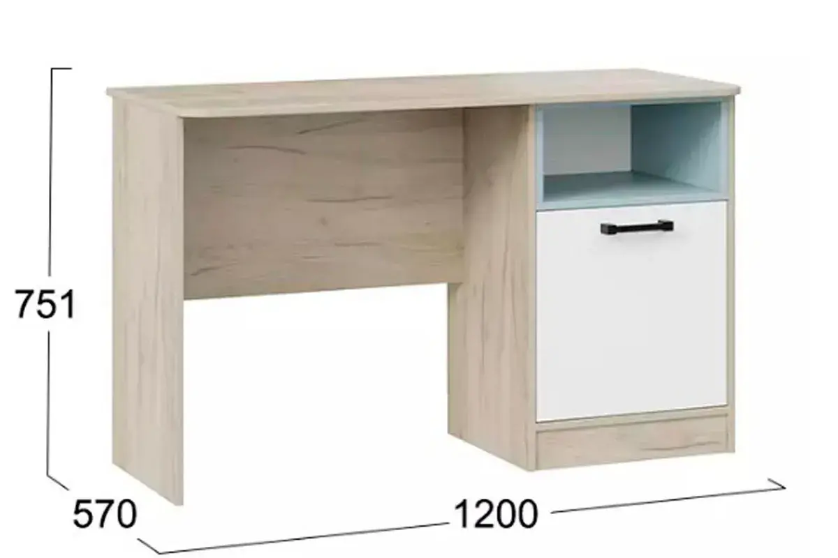 Стол письменный Тип 1 Оливер (Дуб Крафт серый/ Белый /Серо-голубой) — Мебель-центр Озерцо