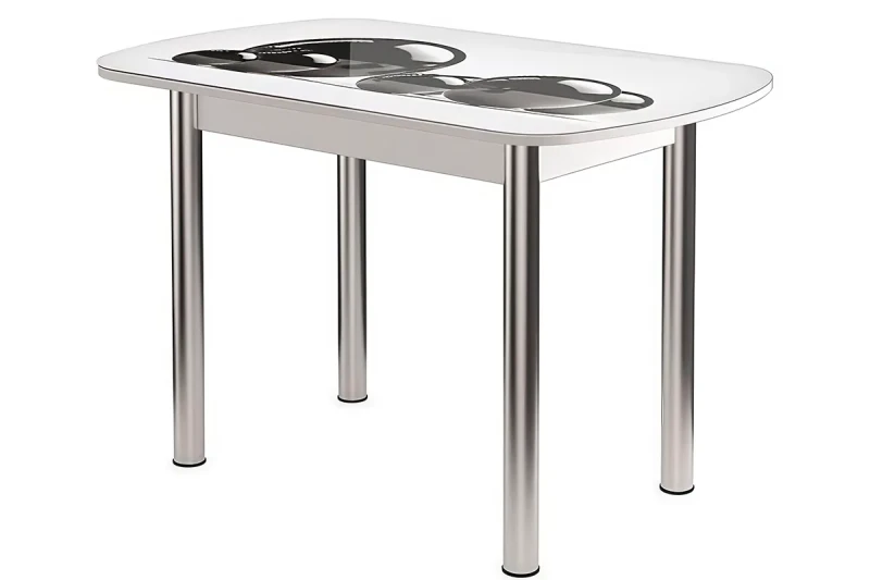 Стол обеденный Бостон-2 Шары (Белый /Фотопечать / Опора брифинг) - купить в Озерце