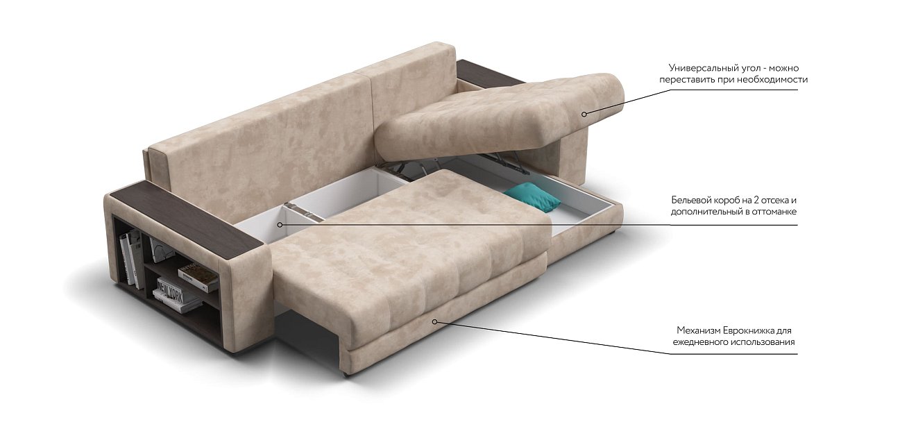 Угловой диван BOSS 3.0 XL велюр Alkantara пепел — купить в Озерце