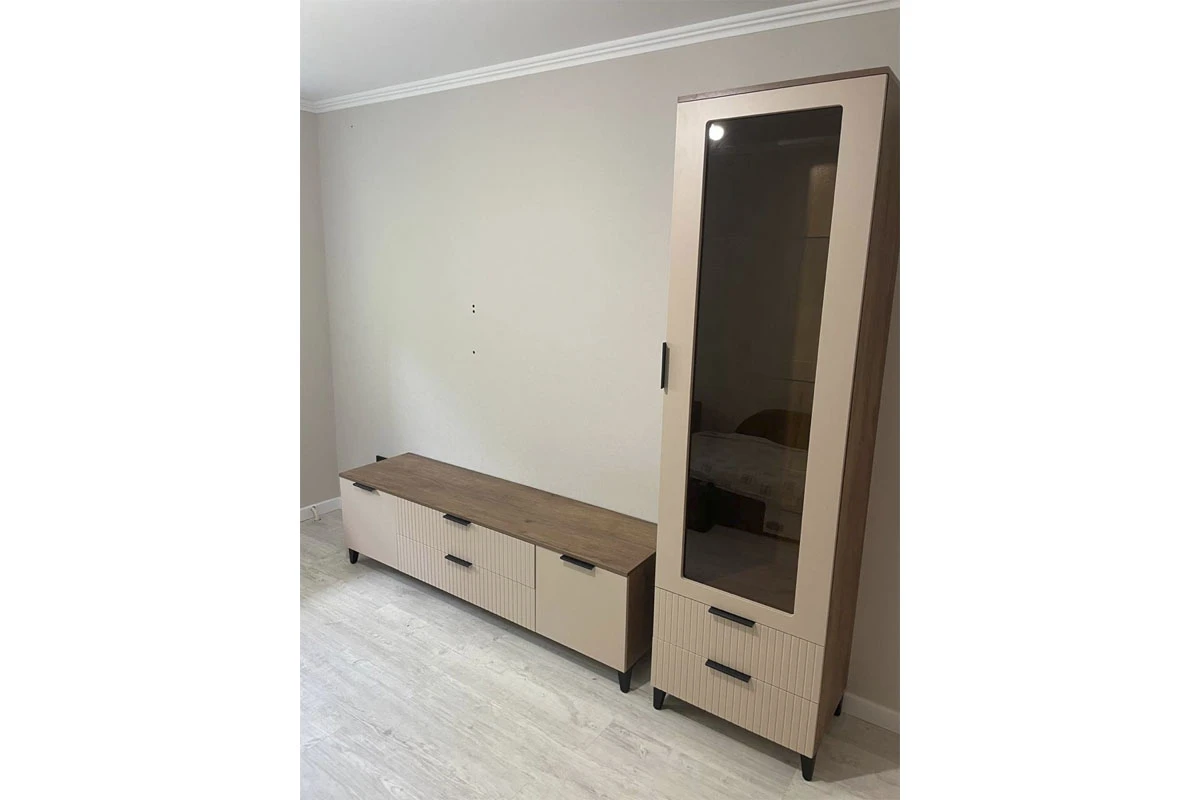 Тумба под ТВ  Тоскана с 2 дв. и 2 ящ. (Дуб табачный/Бисквит) — Мебель-центр Озерцо