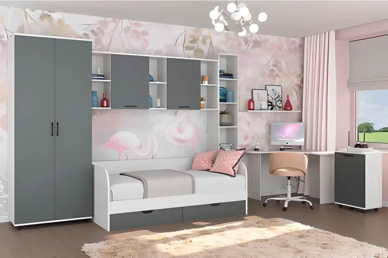 Детская Грейс композиция 1 (Снежный Ясень/Антрацит Матовый) — Мебель-центр Озерцо