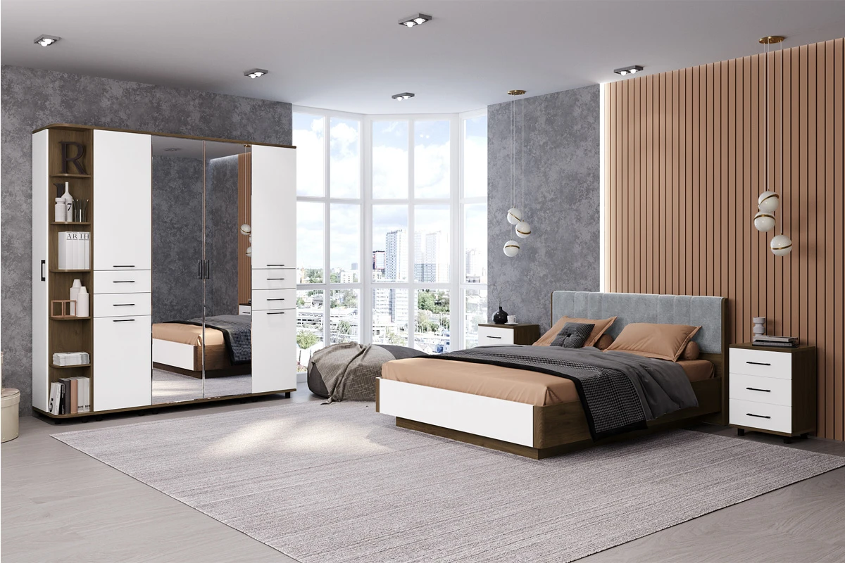 Шкаф для одежды и белья ШК-5003-ГТ-БГ (Гикори Джексон Темный/Белый Бриллиант Глянцевый) в мебель-центре Озерцо