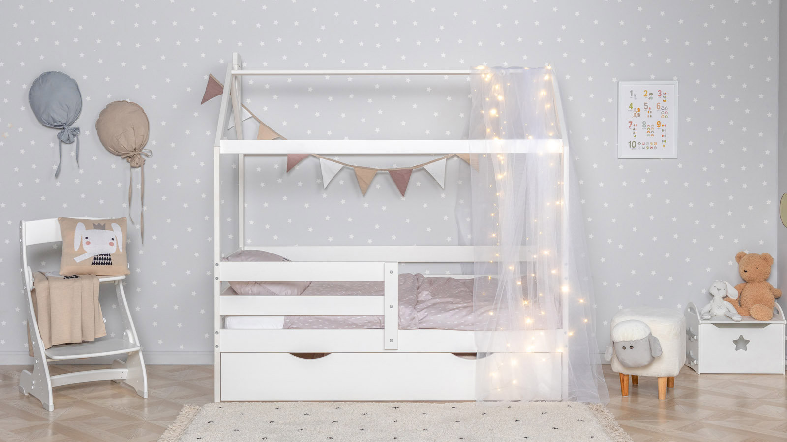 Детская кровать Neo высокий домик, цвет: Белый 80x160 — Мебель-центр Озерцо