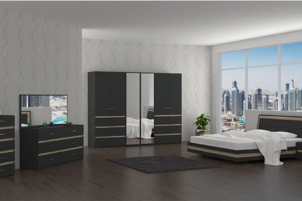 Шкаф для одежды и белья 6-створчатый Анона 7 (Темно-серый/Дуб Сонома) в мебель-центре Озерцо