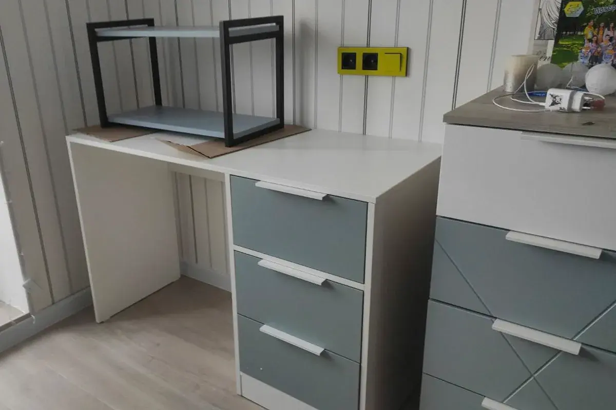 Стол письменный Марли Тип 1 (Белый/Серо-голубой) — Мебель-центр Озерцо