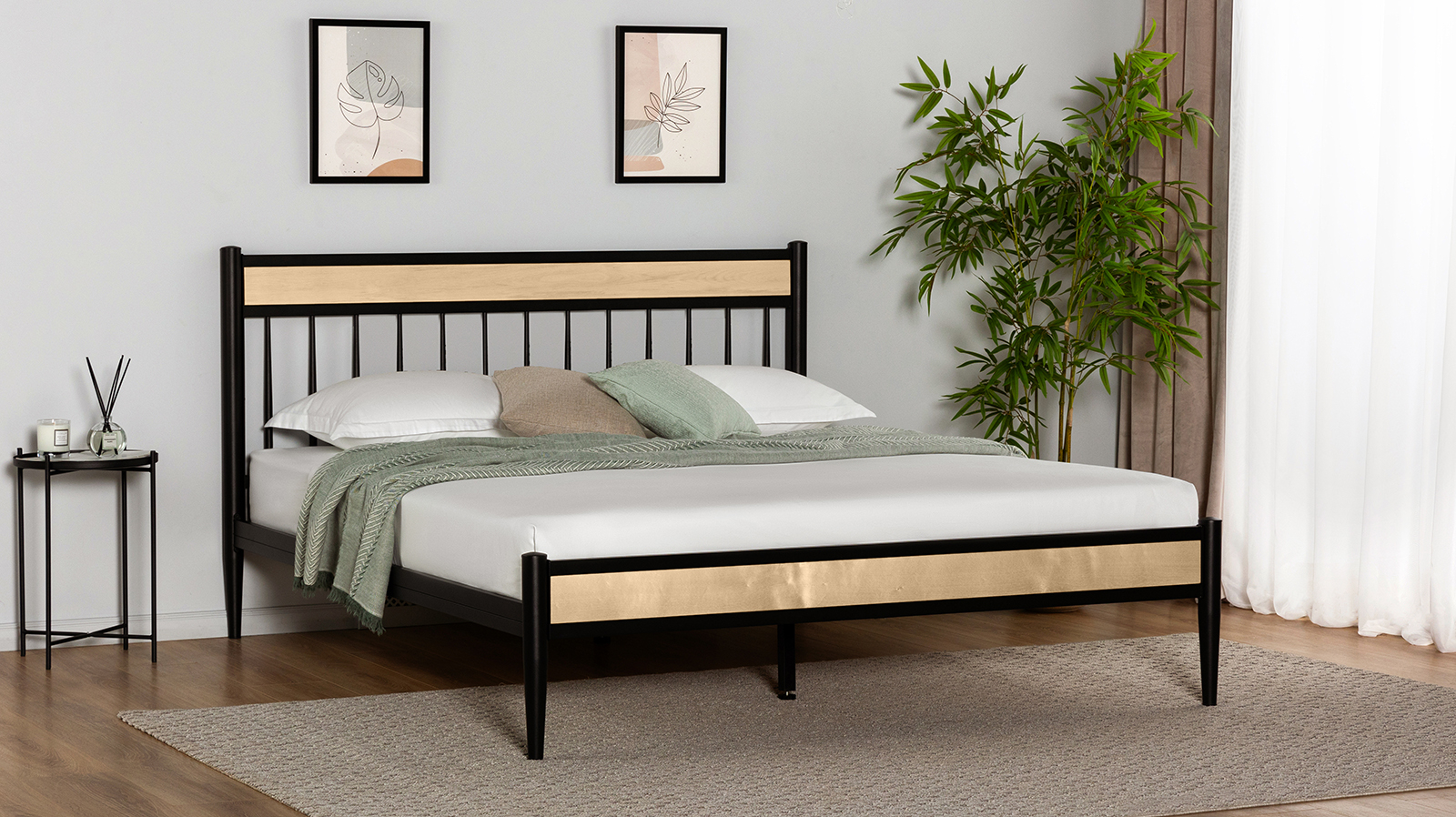 Кровать Tiara, цвет: черный шагрень+массив березы Nature 180x200 - купить в Озерце