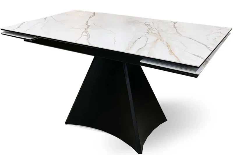 Стол обеденный Шанти 1400(2000) (Керамика с желтыми прожилками 170107 / МДФ Черный кварц / рама черная / металл черный - купить в Озерце