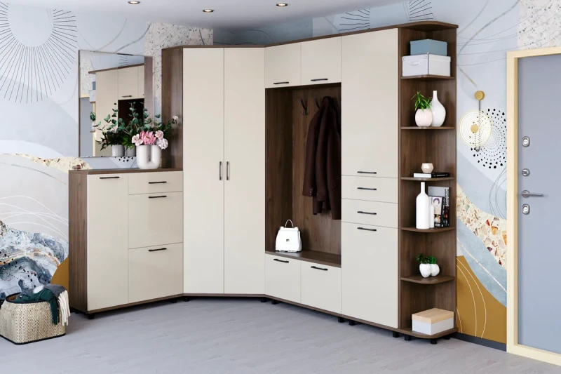 Прихожая Грейс комплект 1 (Гикори Джексон Темный/Кашемир Глянцевый) — Мебель-центр Озерцо