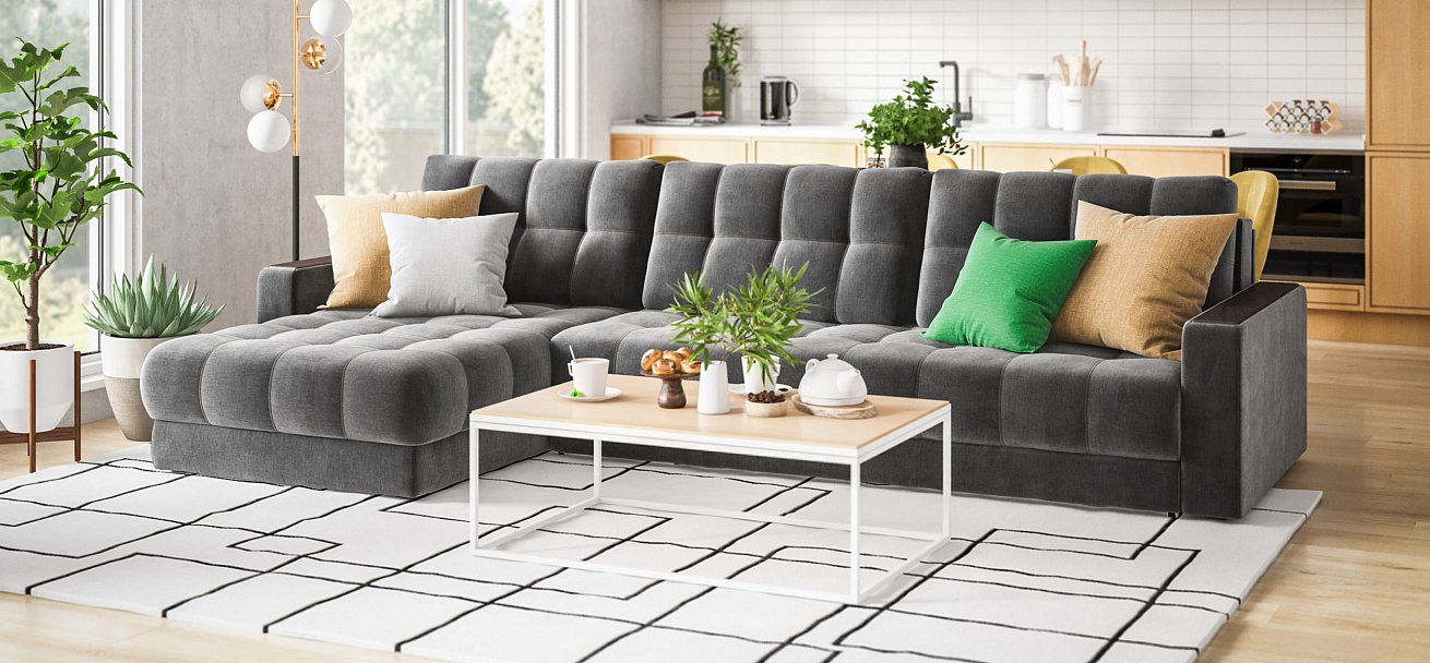 Угловой диван BOSS 3.0 MAX велюр Monolit серый — купить в Озерце