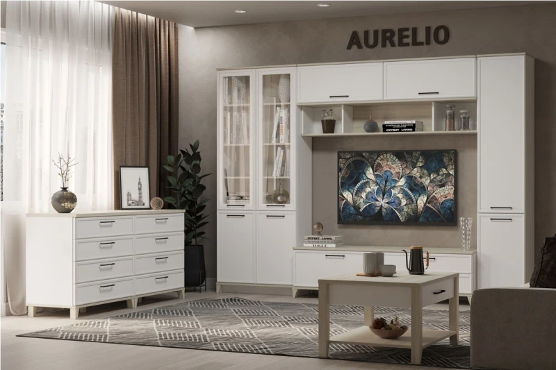 Гостиная Aurelio 8 (Белый/Блеквуд Сатиновый) — Мебель-центр Озерцо