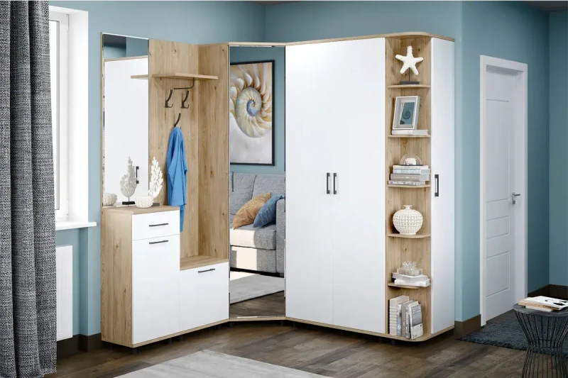 Прихожая Грейс комплект 2 (Гикори Джексон Светлый/Белый Бриллиант Глянцевый) — Мебель-центр Озерцо