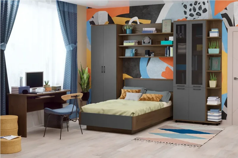 Детская Грейс композиция 5 (Гикори Джексон Темный/Антрацит Матовый) — Мебель-центр Озерцо