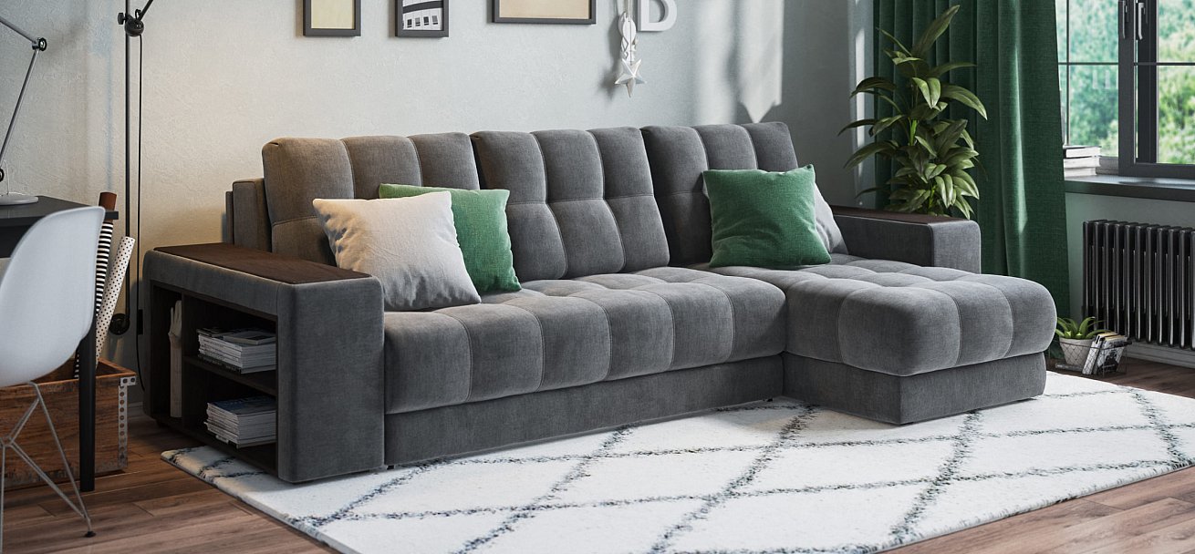 Угловой диван BOSS 3.0 XL велюр Monolit серый — купить в Озерце