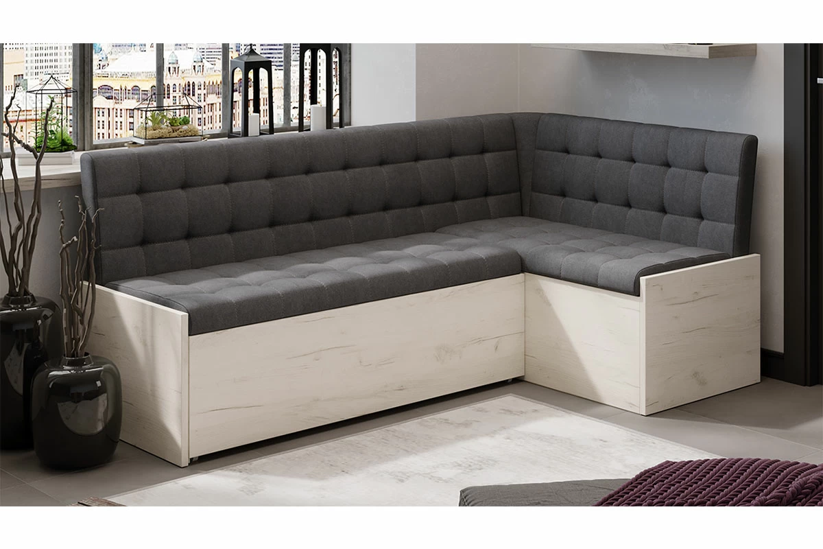 Скамья угловая Форест со спальным местом (Дуб крафт белый/Велюр Серый) - купить в Озерце