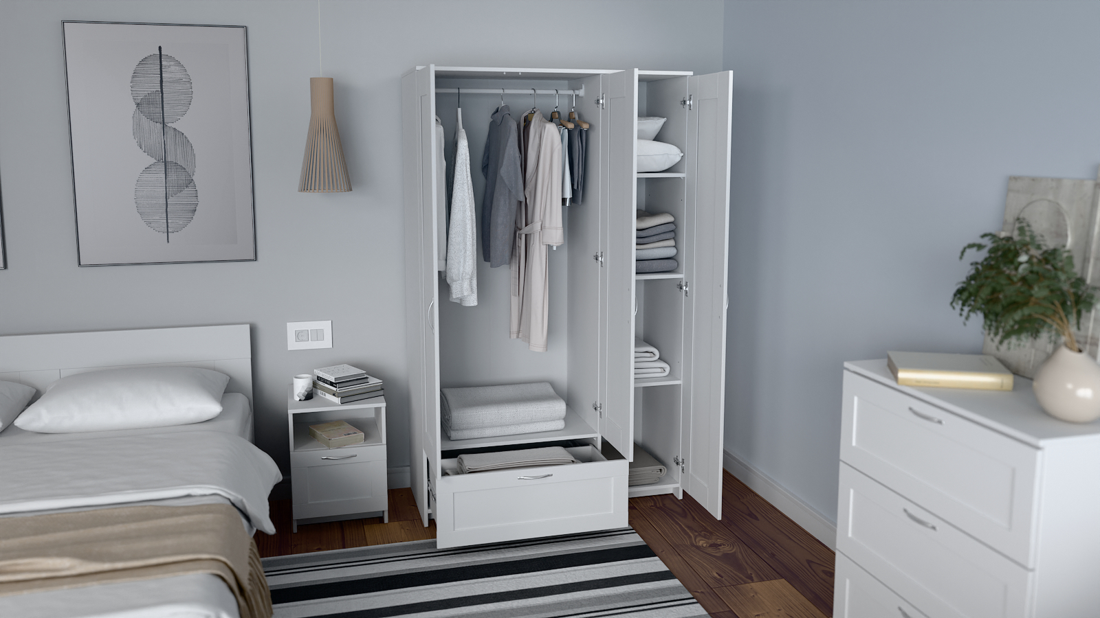 Шкаф трехдверный с ящиком Istra, цвет Белый 50x117 — купить в Озерце