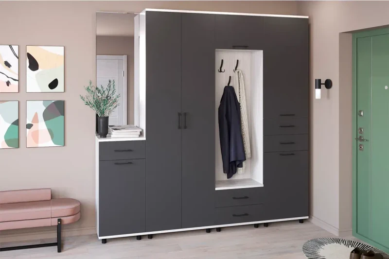 Прихожая Грейс комплект 7 (Снежный Ясень/Антрацит Матовый) — Мебель-центр Озерцо