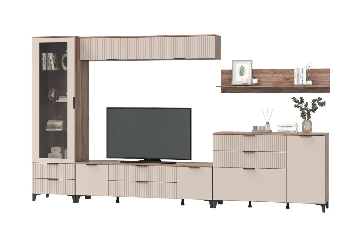 Тумба под ТВ  Тоскана с 2 дв. и 2 ящ. (Дуб табачный/Бисквит) — Мебель-центр Озерцо