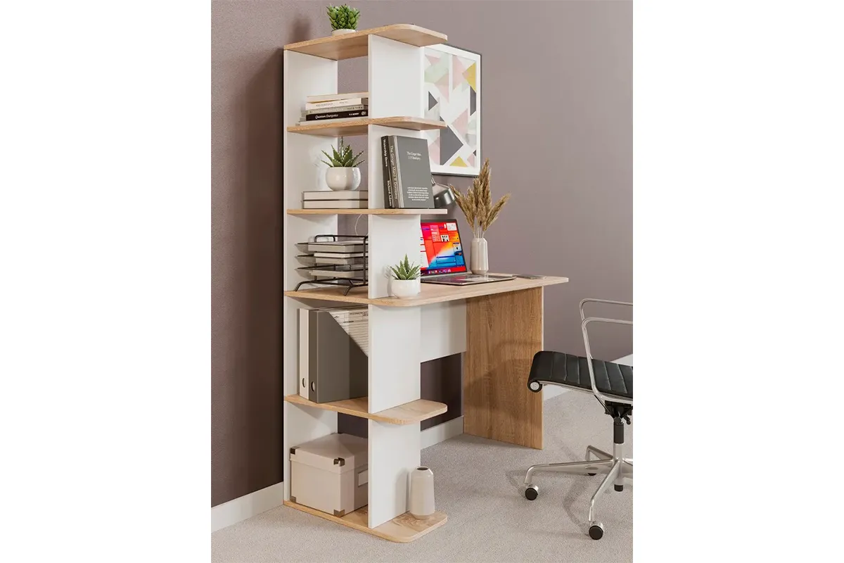 Стол письменный Тип 4 (Дуб Сонома/Белый Ясень) — Мебель-центр Озерцо