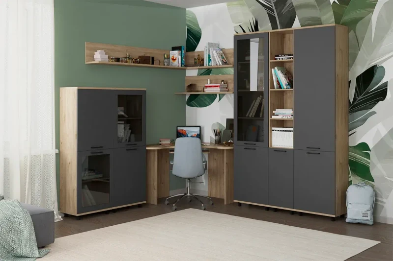 Детская Грейс композиция 6 (Гикори Джексон Светлый/Антрацит Матовый) — Мебель-центр Озерцо