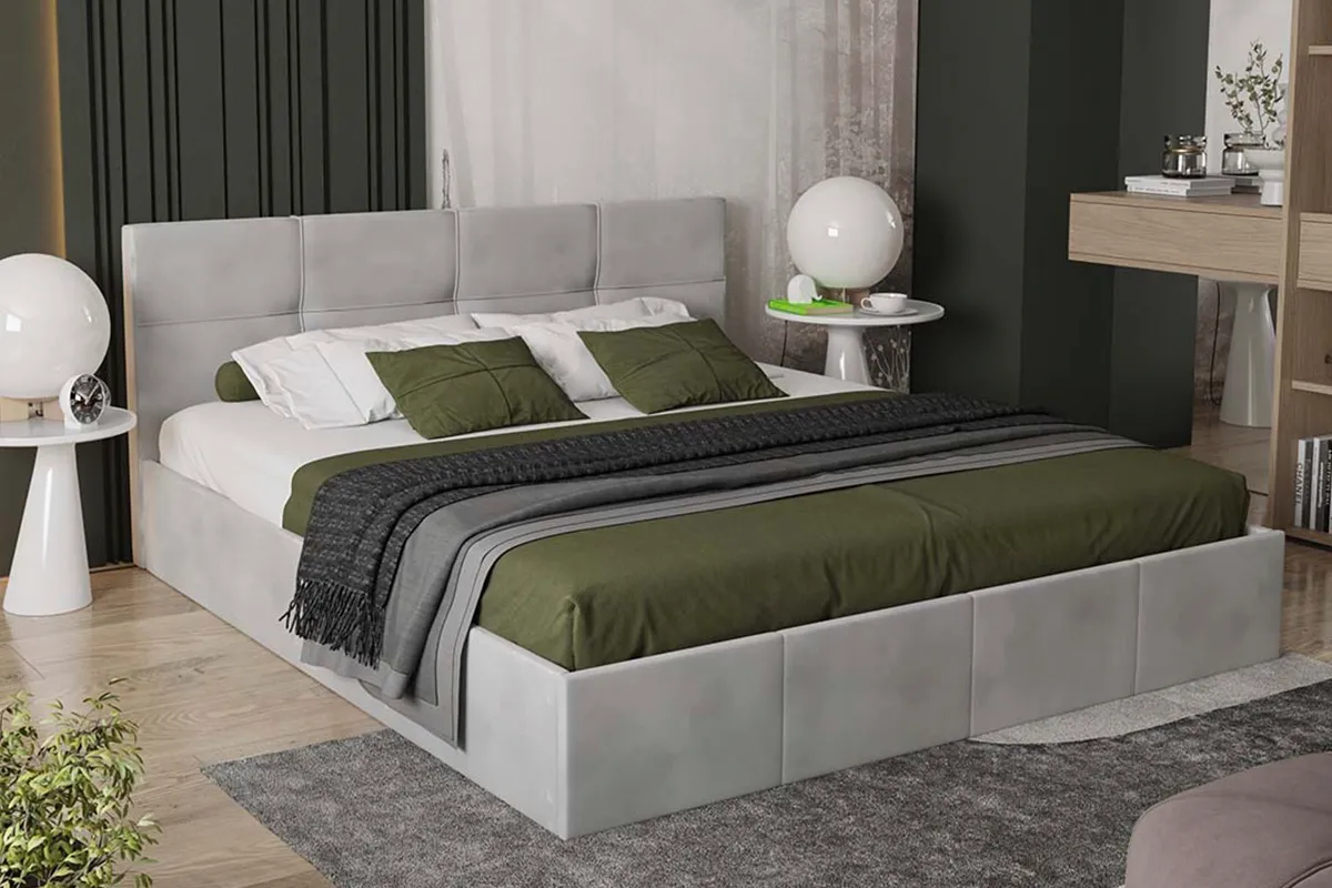 Кровать Лора с ПМ и заглушиной 180х200 (Велюр / Confetti Silver) - купить в Озерце