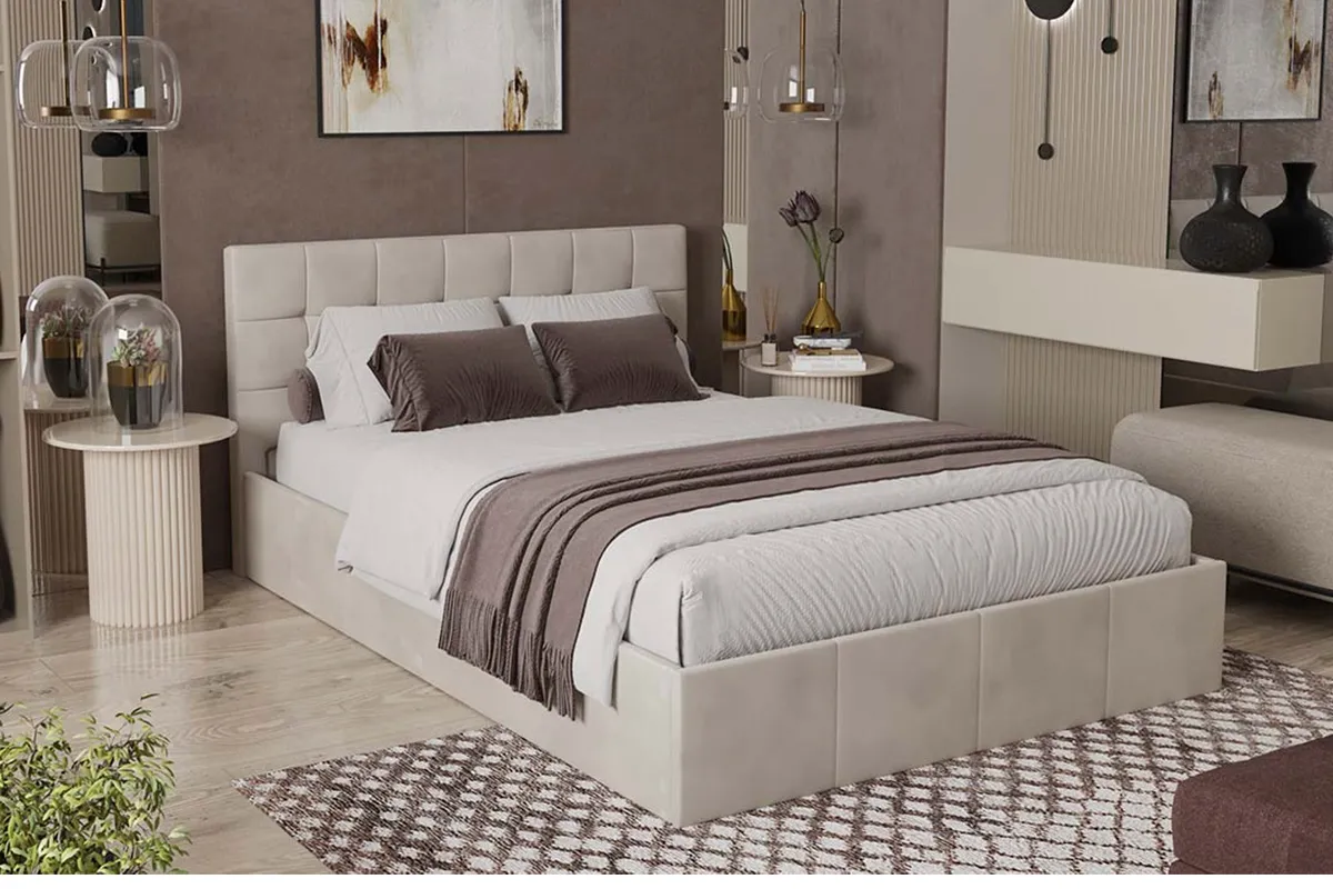 Кровать Эмма с ПМ и заглушиной 140х200 (Велюр/Confetti Cream) - купить в Озерце