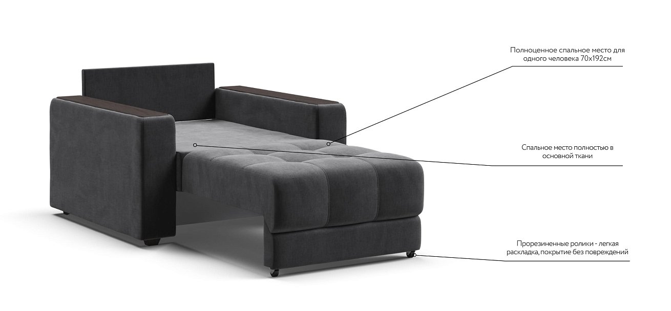 Босс кресло-кровать Велюр Монолит серый — купить в Озерце