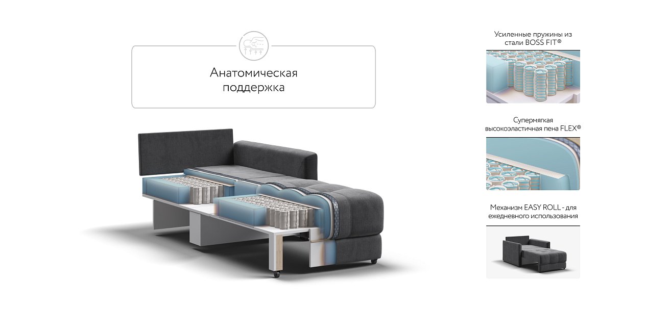 Босс Лофт кресло-кровать Велюр Монолит серый — купить в Озерце