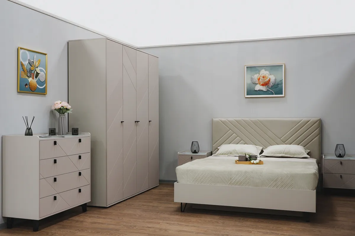 Комод Кашемир 4 ящ. (Кашемир/Сантьяго/Стекло матовое с фотопечатью) — Мебель-центр Озерцо